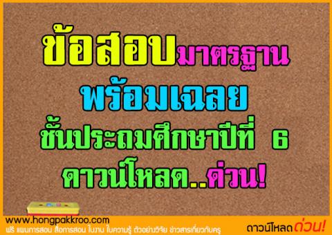 ข้อสอบมาตรฐานพร้อมเฉลย ชั้นประถมศึกษาปีที่ 6 ดาวน์โหลดด่วน