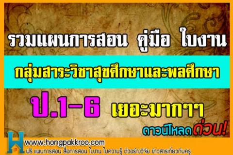 รวมแผนการสอน คู่มือ ใบงาน กลุ่มสาระวิชาสุขศึกษาและพลศึกษา ป.1-6 ดีมากๆ