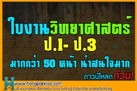 ใบงานวิทยาศาสตร์ ป.1- ป.3 มากกว่า 50 หน้า น่าสนใจมาก