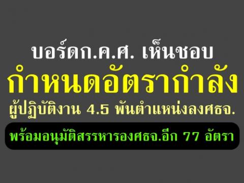 บอร์ดก.ค.ศ. เห็นชอบกำหนดอัตรากำลังผู้ปฏิบัติงาน 4.5 พันตำแหน่งลงศธจ. พร้อมอนุมัติสรรหารองศธจ.อีก 77 อัตรา