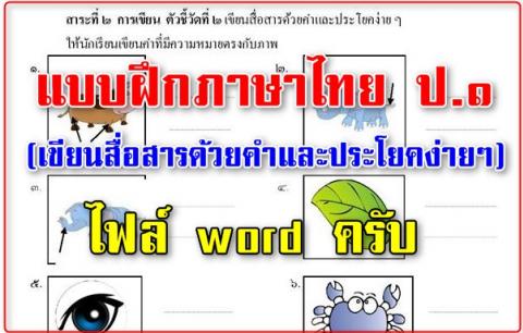 แบบฝึกภาษาไทย ป.๑ (เขียนสื่อสารด้วยคำและประโยคง่าย ๆ) ไฟล์ word ครับ