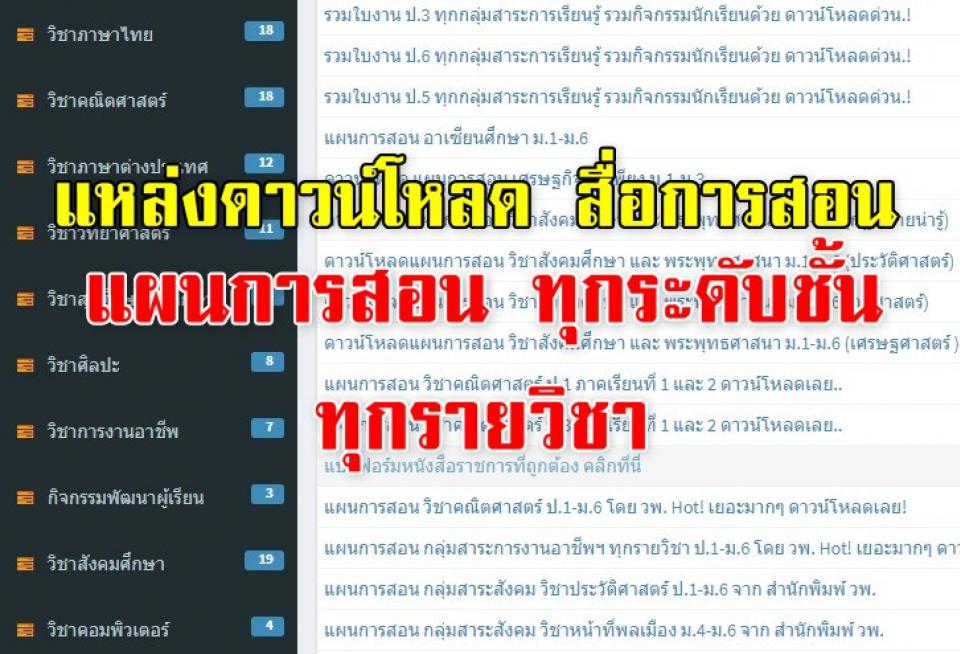 แจกฟรีแผนการสอน สื่อการสอน ใบงาน ใบความรู้ ทุกระบบชั้น ทุกรายวิชา