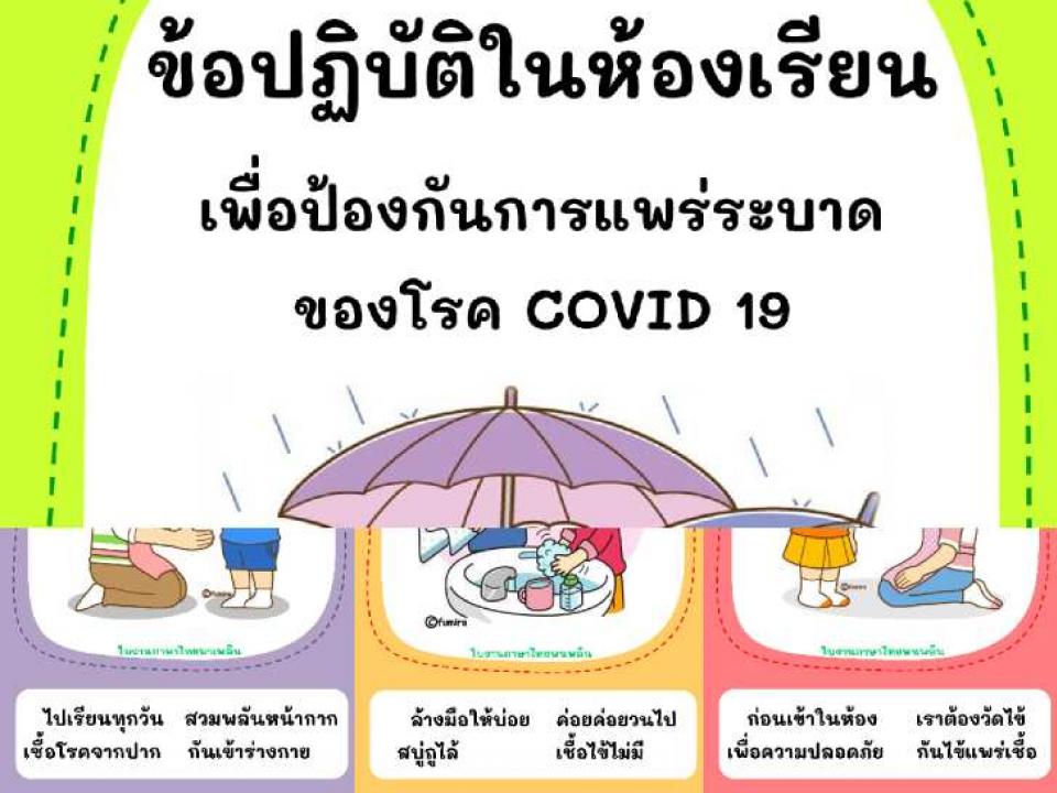 ตกแต่งห้องเรียน ฟรีสื่อการเรียนการสอน กลอนสี่ประกอบภาพ ชุด ข้อปฏิบัติในห้องเรียน เพื่อป้องกันการแพร่ระบาดของโรค COVID 19