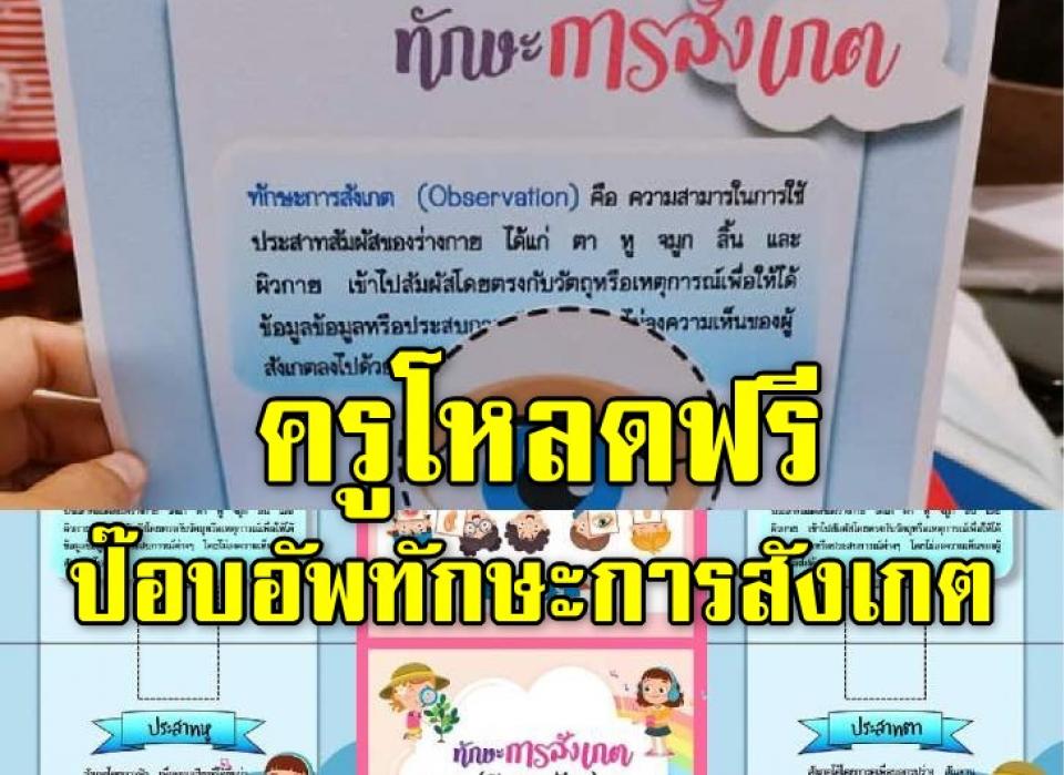 ป๊อบอัพทักษะการสังเกต (Observation) แสดงความหมายของทักษะการสังเกต ลักษณะการสังเกตโดยใช้ประสาทสัมผัสทั้ง 5 รูปภาพสวยงาม