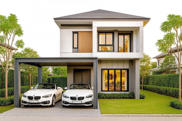 บ้านเดี่ยวบ้านสวย บรรยากาศน่าอยู่ เนื้อที่ 50 ตรว.  พื้นที่ใช้สอย 152.15 ตรม. 3 ห้องนอน 1 ห้องอเนกประสงค์ 2 ห้องน้ำ ที่จอดรถ 2 คัน